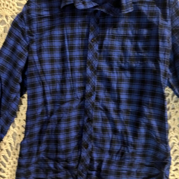 NWOT Modfine Sz‎ Medium Long Sleeve Button Down Blue Navy Plaid Casual Shirt C08 - Picture 2 of 5